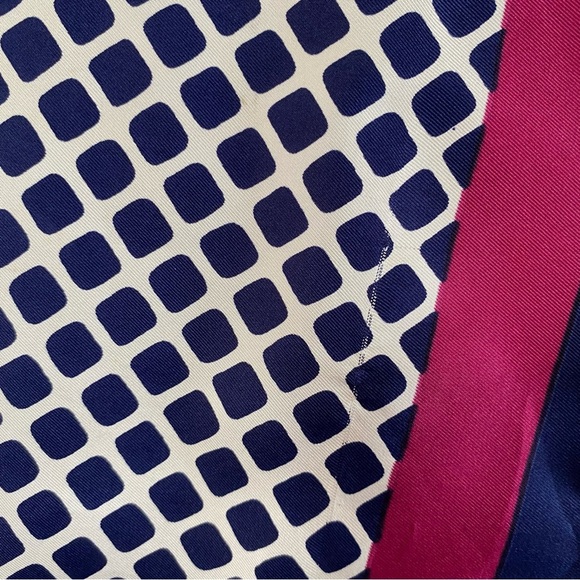 Vintage Yves Saint Laurent Silk Scarf Square Pink Blue Diamond Pattern Logo - Picture 12 of 16